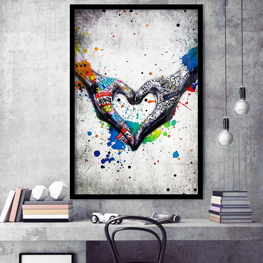Love Heart Graffiti Art Framed Art Print Wall Decor - Painting Art, Wall Art, Framed Picture, Black Frame