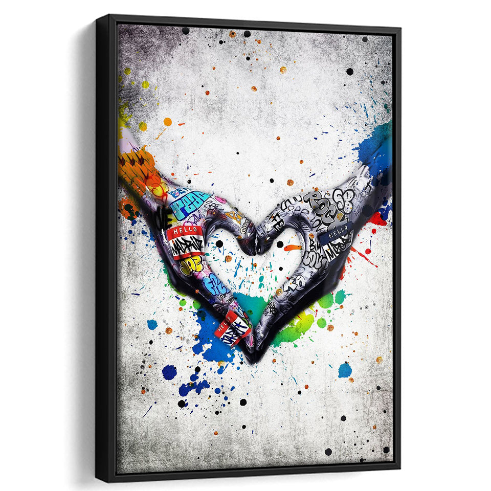 Love Heart Graffiti Art Framed Canvas Prints Wall Art Decor - Painting Canvas, Floating Frame, Framed Picture