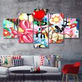 Love Heart & Balloon Dog Canvas 5 Pieces Prints Wall Art Decor - Painting Canvas, Multi Panels, Canvas Print