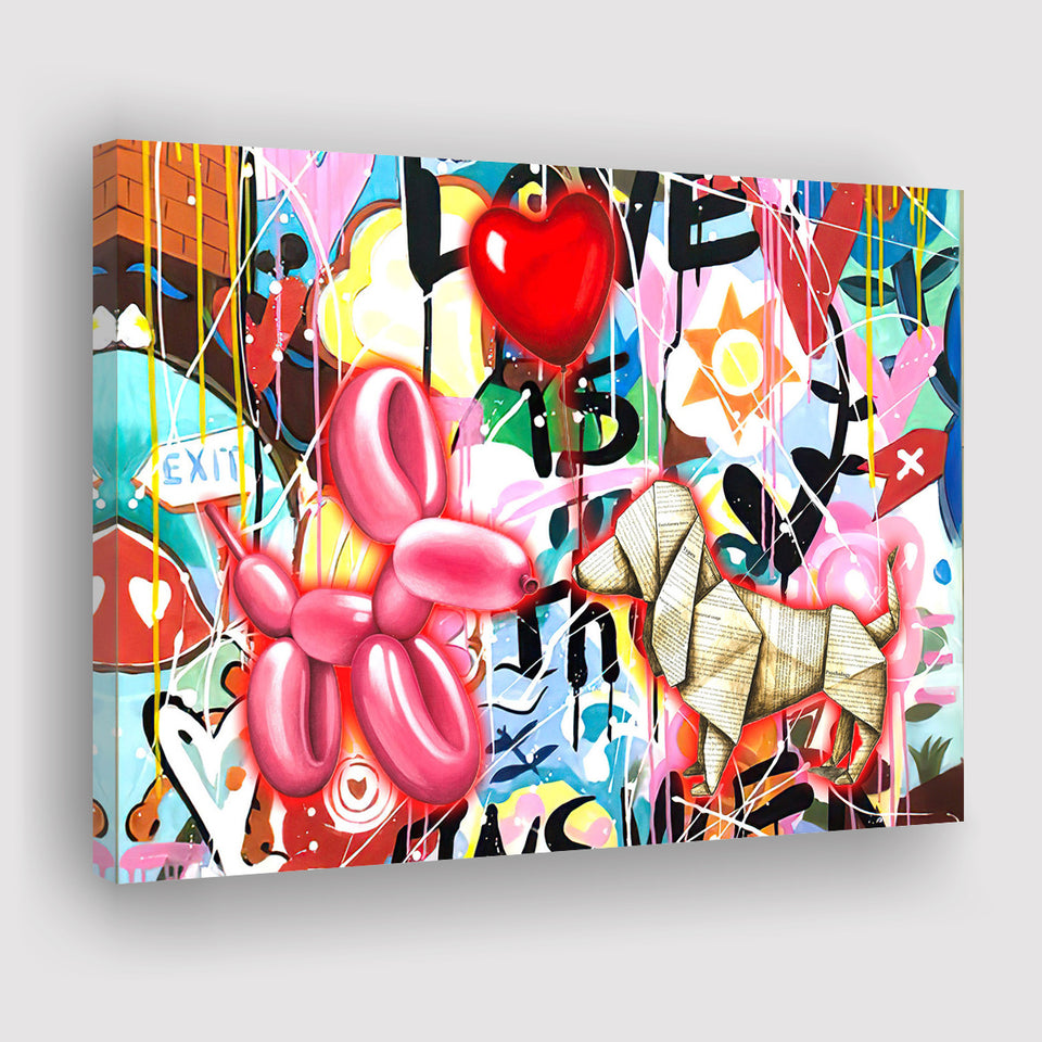 Love Heart & Balloon Dog Canvas Prints Wall Art Decor - Painting Canvas, Home Decor, Art Print, Art For Sale