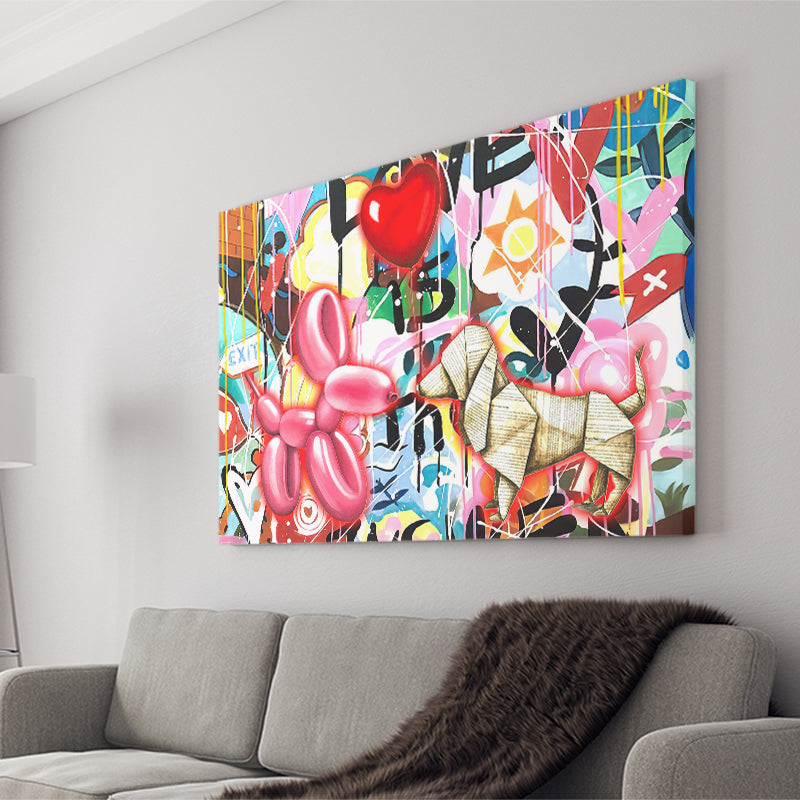 Love Heart & Balloon Dog Canvas Prints Wall Art Decor - Painting Canvas, Home Decor, Art Print, Art For Sale