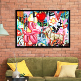Love Heart & Balloon Dog Framed Art Print Wall Decor - Painting Art, Wall Art Decor, Framed Picture, Black Frame