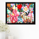 Love Heart & Balloon Dog Framed Canvas Prints Wall Art Decor - Painting Canvas, Floating Frame, Framed Picture