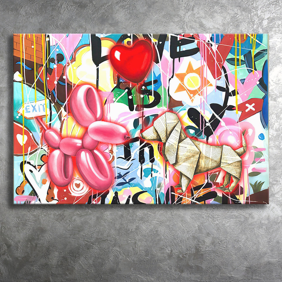 Love Heart & Balloon Dog Canvas Prints Wall Art Decor - Painting Canvas, Home Decor, Art Print, Art For Sale