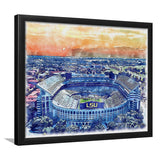LSU Tigers Tiger Stadium Watercolor, Sport Prints Fan Gift, Framed Art Prints Wall Art Decor