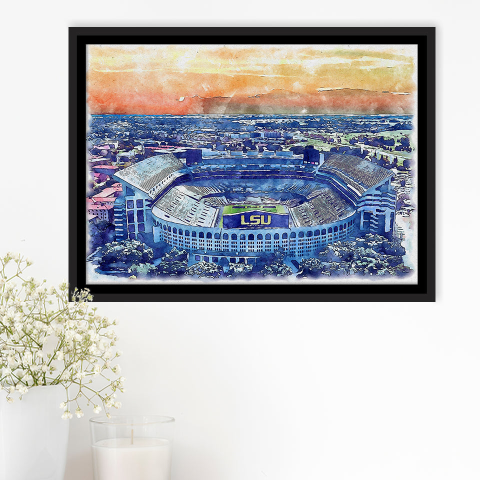 LSU Tigers Tiger Stadium Watercolor, Sport Art Prints Fan Gift, Framed Canvas Prints Wall Art Decor