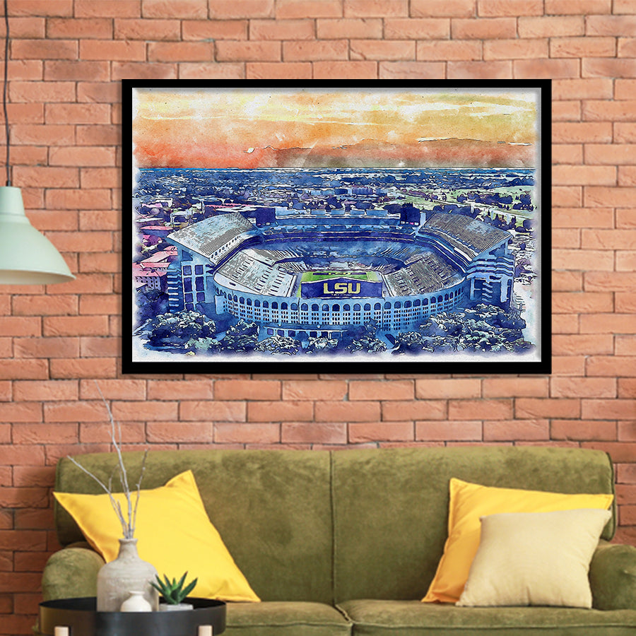 LSU Tigers Tiger Stadium Watercolor, Sport Prints Fan Gift, Framed Art Prints Wall Art Decor