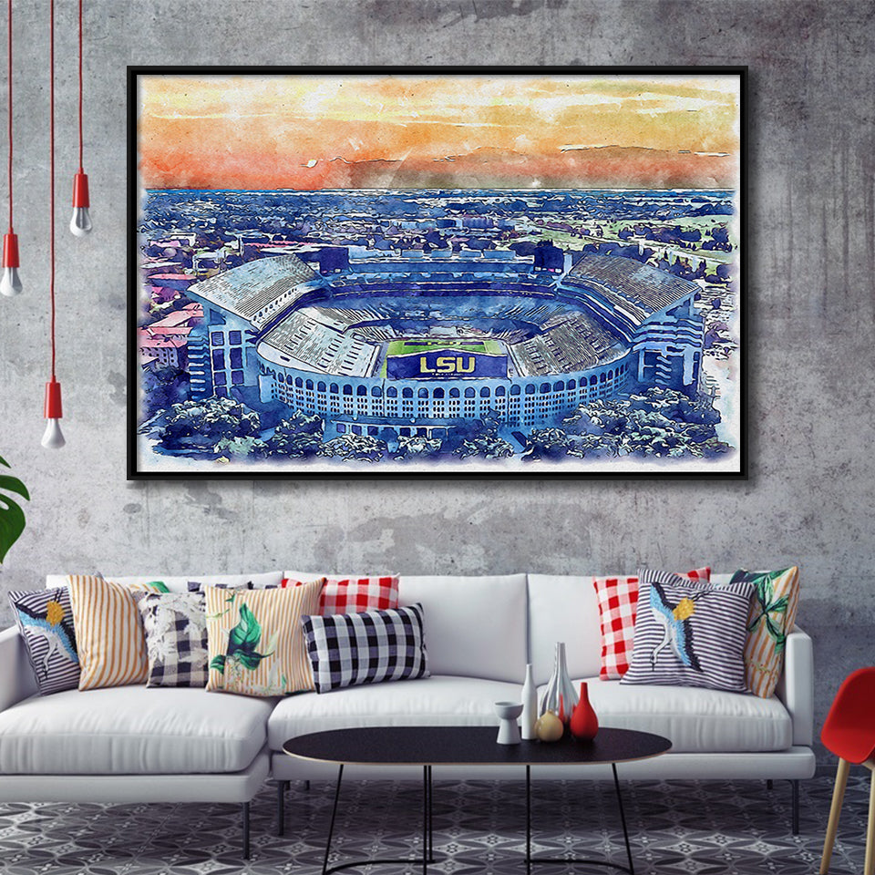 LSU Tigers Tiger Stadium Watercolor, Sport Art Prints Fan Gift, Framed Canvas Prints Wall Art Decor