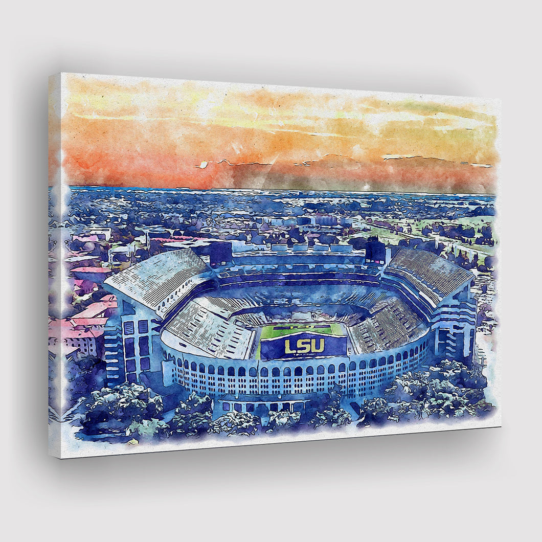LSU Tigers Tiger Stadium Watercolor, Sport Art Prints Fan Gift, Canvas Prints Wall Art Decor
