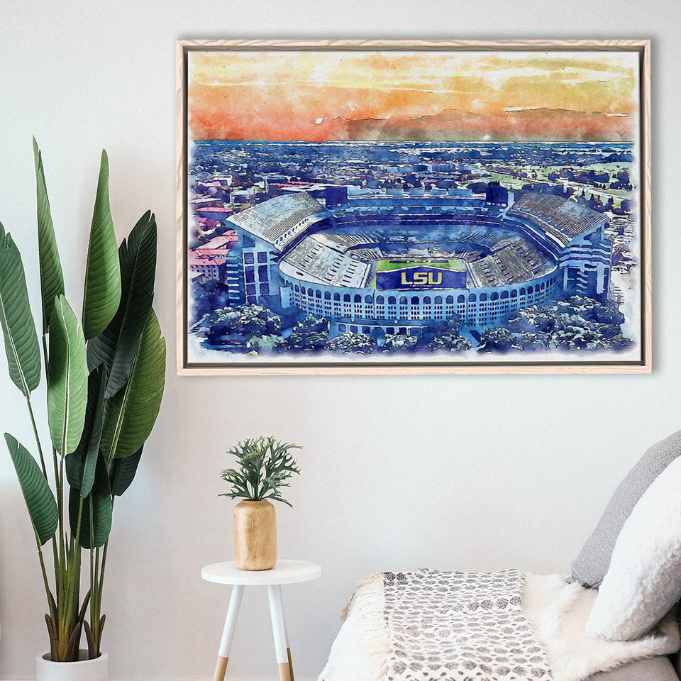 LSU Tigers Tiger Stadium Watercolor, Sport Art Prints Fan Gift, Framed Canvas Prints Wall Art Decor