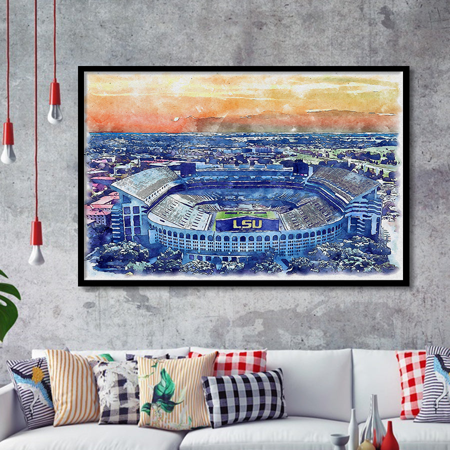 LSU Tigers Tiger Stadium Watercolor, Sport Prints Fan Gift, Framed Art Prints Wall Art Decor