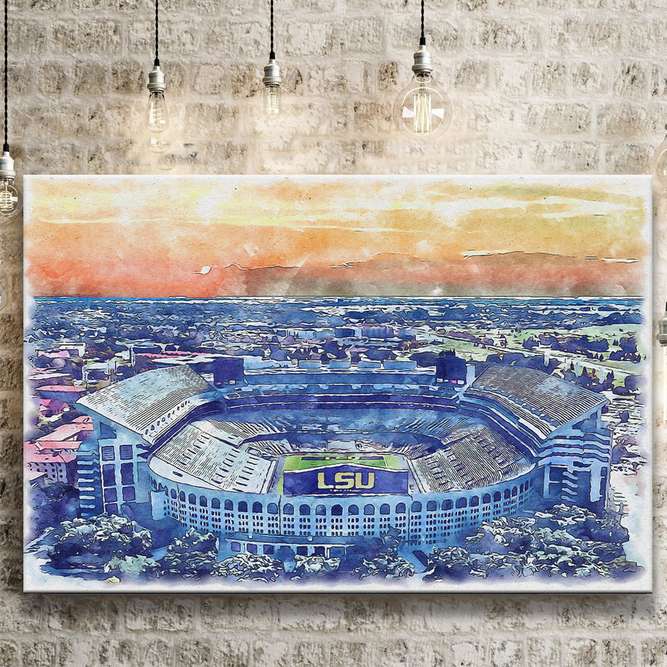 LSU Tigers Tiger Stadium Watercolor, Sport Art Prints Fan Gift, Canvas Prints Wall Art Decor