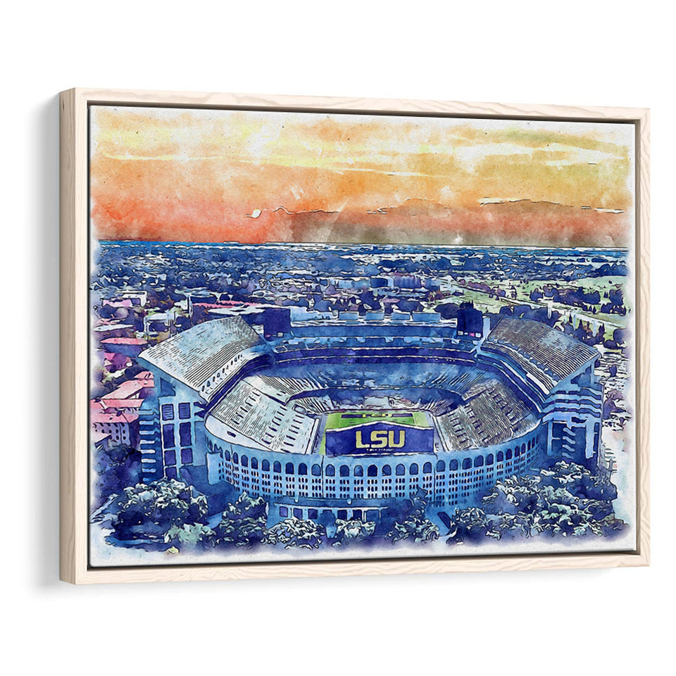 LSU Tigers Tiger Stadium Watercolor, Sport Art Prints Fan Gift, Framed Canvas Prints Wall Art Decor