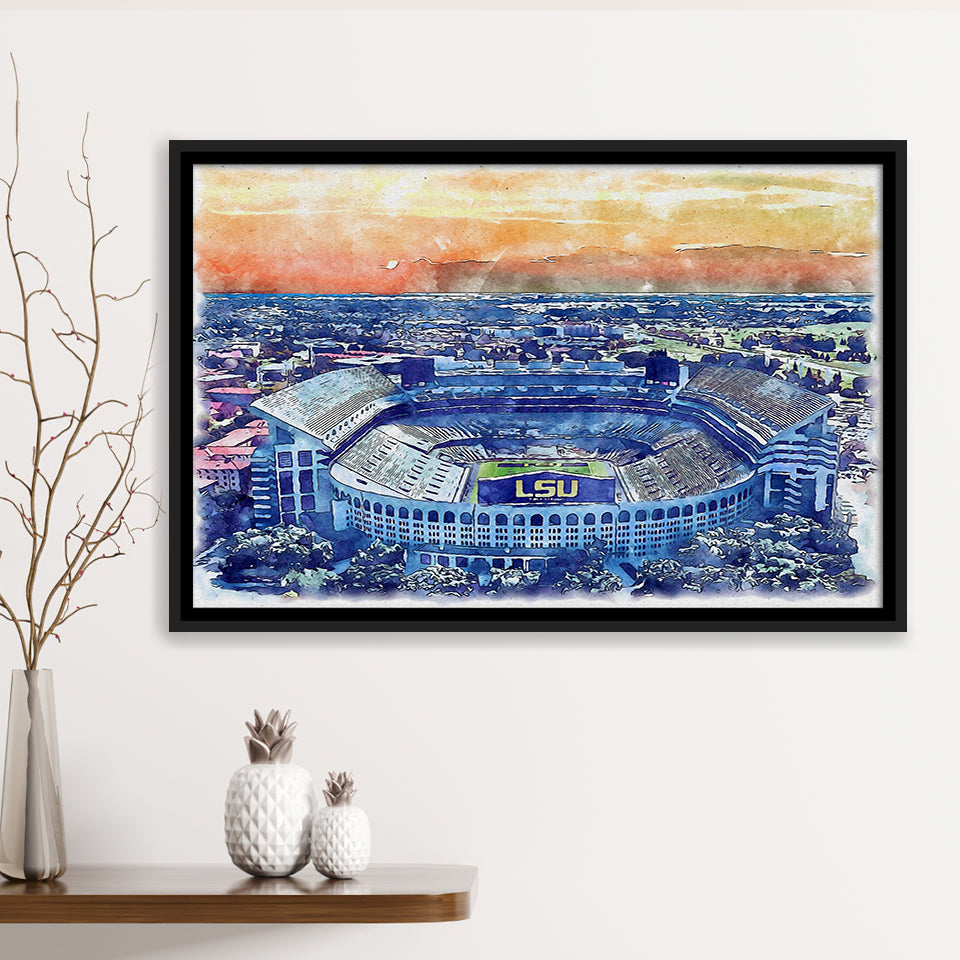 LSU Tigers Tiger Stadium Watercolor, Sport Art Prints Fan Gift, Framed Canvas Prints Wall Art Decor
