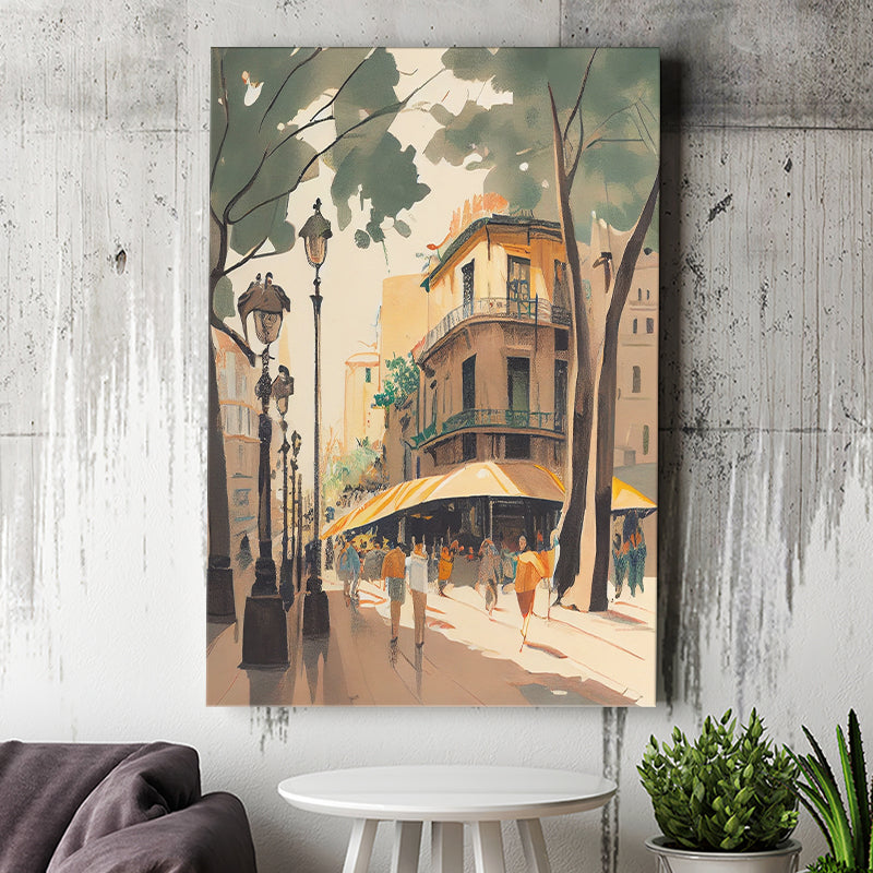 La Rambla Spain Retro Art Print ,City Art Print, Large Canvas, Canvas Print Wall Art Home Decor
