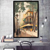 La Rambla Spain Retro Art Print, City Art Print, Framed Art Print Wall Art Home Decor, Framed Picture