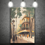 La Rambla Spain Retro Art Print ,City Art Print, Large Canvas, Canvas Print Wall Art Home Decor