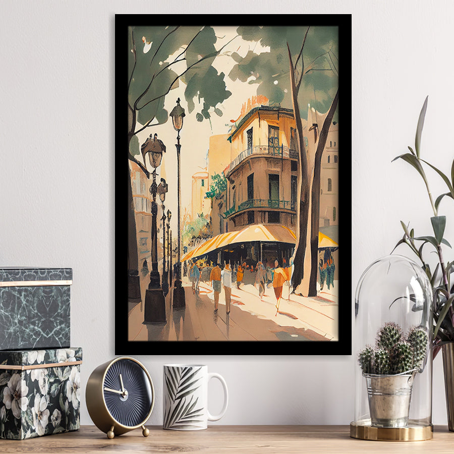 La Rambla Spain Retro Art Print, City Art Print, Framed Art Print Wall Art Home Decor, Framed Picture