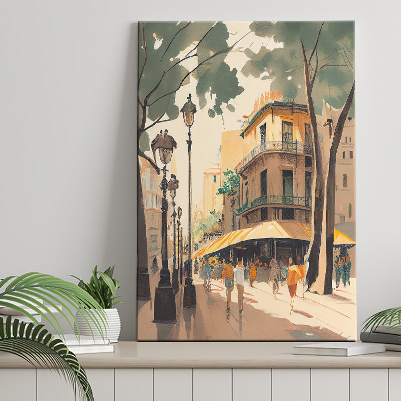 La Rambla Spain Retro Art Print ,City Art Print, Large Canvas, Canvas Print Wall Art Home Decor