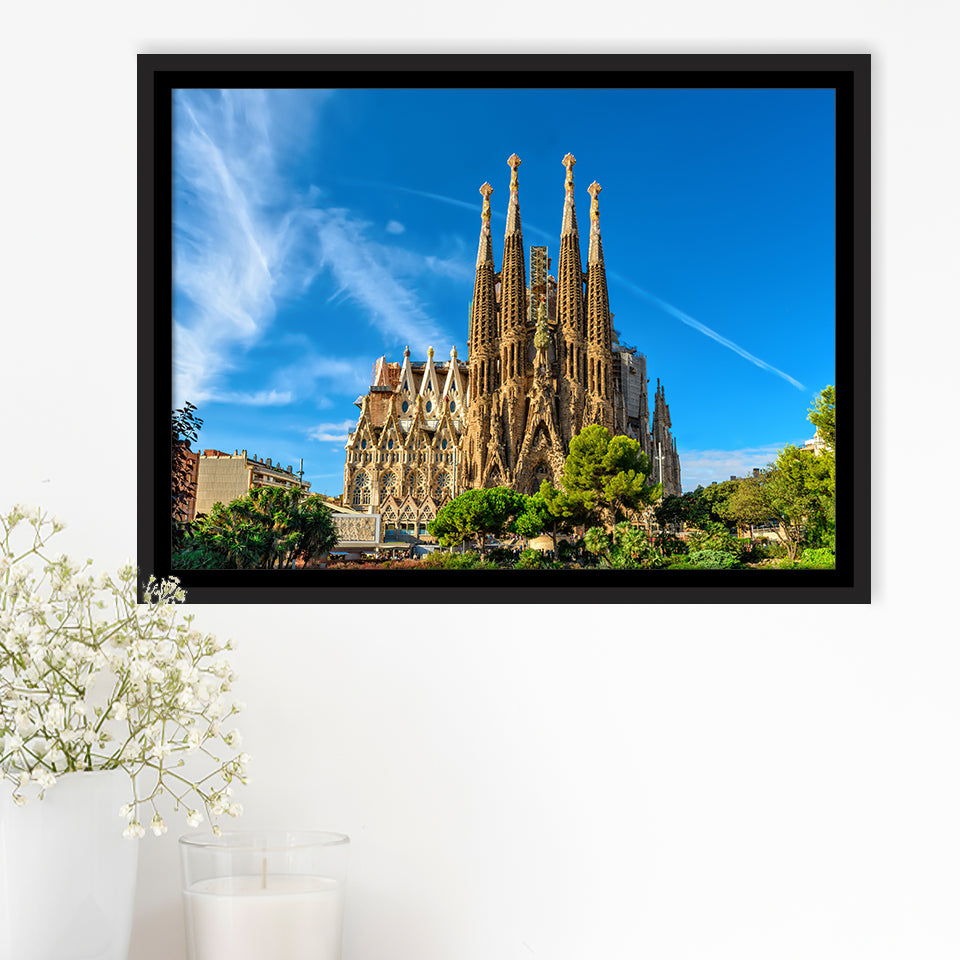 La Sagrada Familia Barcelona Famous Place Framed Canvas Prints Wall Art, Floating Frame, Large Canvas Home Decor