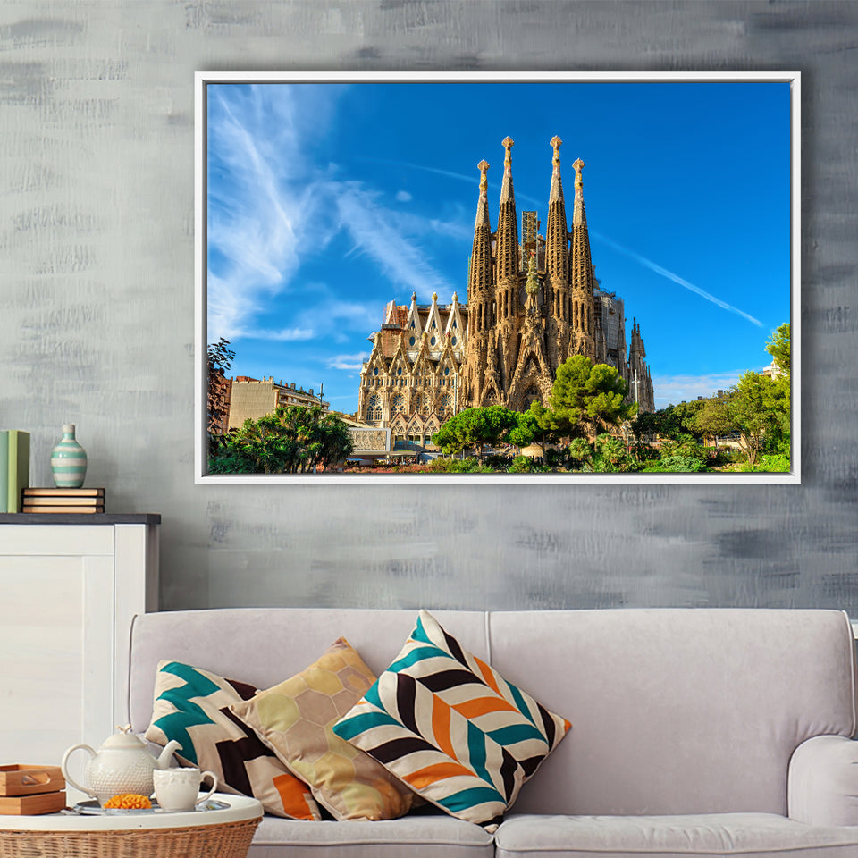 La Sagrada Familia Barcelona Famous Place Framed Canvas Prints Wall Art, Floating Frame, Large Canvas Home Decor