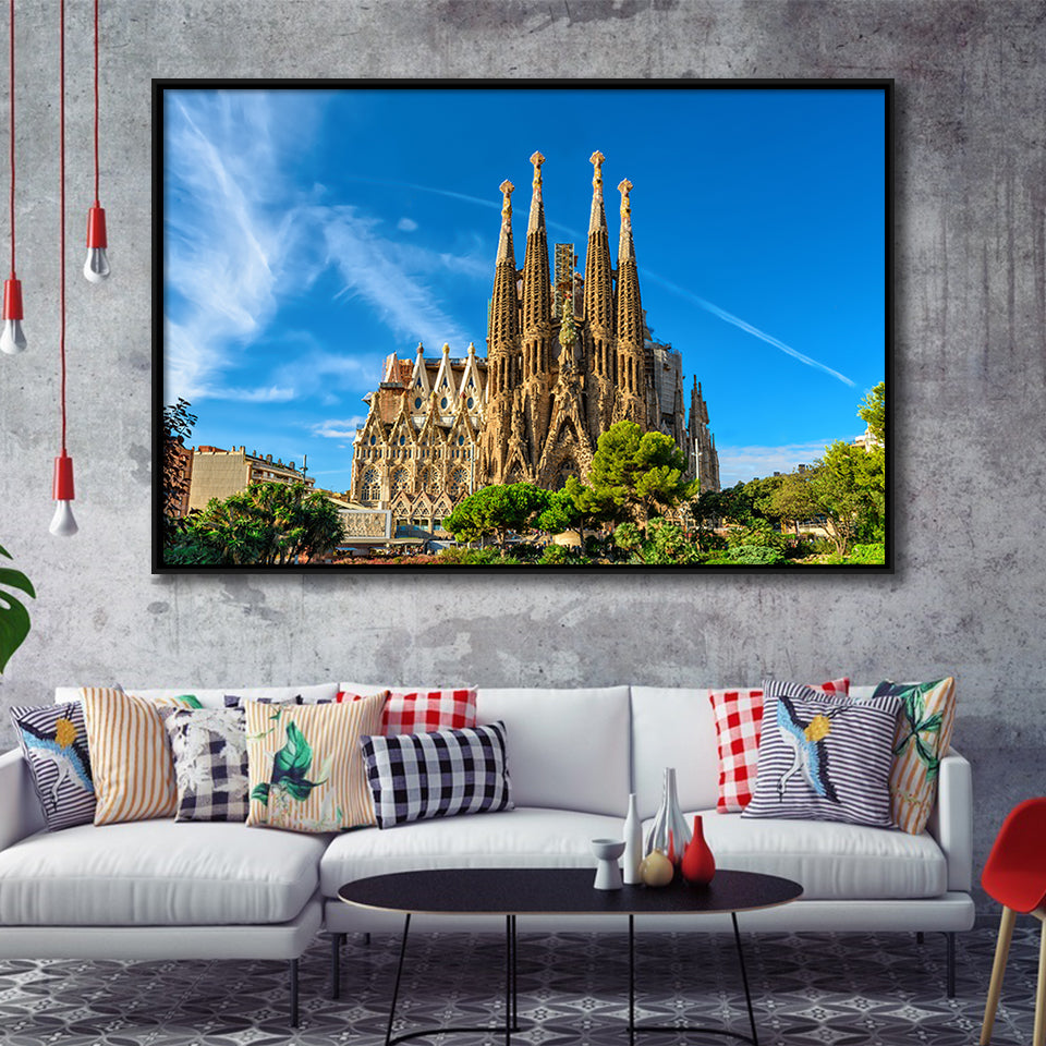 La Sagrada Familia Barcelona Famous Place Framed Canvas Prints Wall Art, Floating Frame, Large Canvas Home Decor
