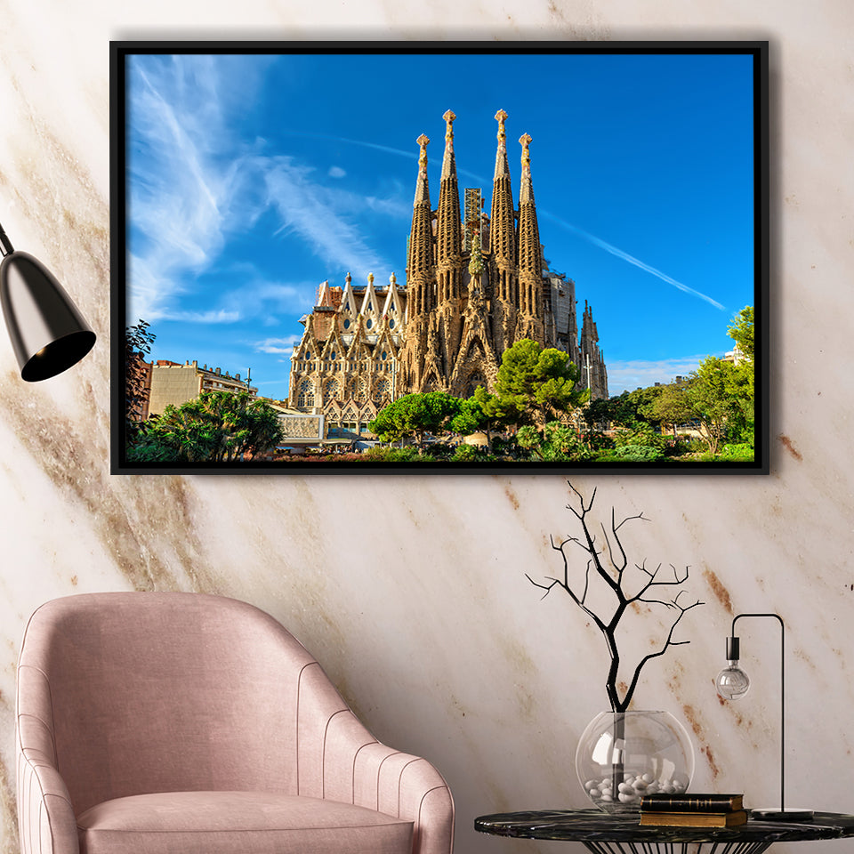 La Sagrada Familia Barcelona Famous Place Framed Canvas Prints Wall Art, Floating Frame, Large Canvas Home Decor