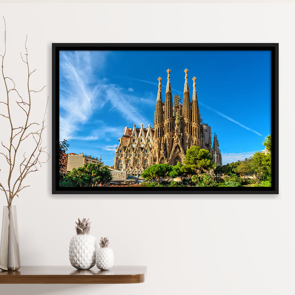 La Sagrada Familia Barcelona Famous Place Framed Canvas Prints Wall Art, Floating Frame, Large Canvas Home Decor