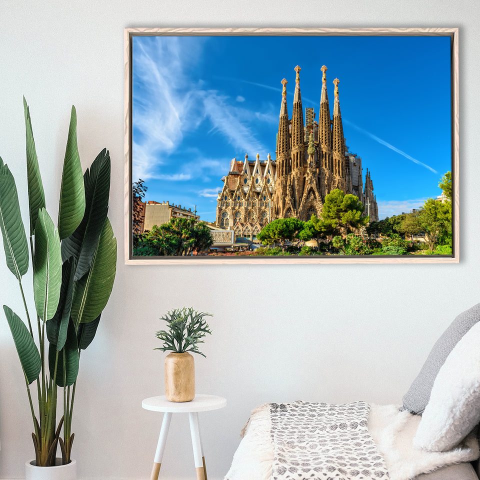 La Sagrada Familia Barcelona Famous Place Framed Canvas Prints Wall Art, Floating Frame, Large Canvas Home Decor
