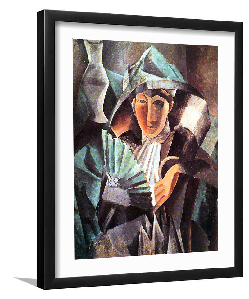 Lady With A Fan By Pablo Picasso - Painting Art, Art Print, Framed Art, Black Frame