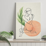 Lady Sit With Green Leaf Bathroom Art Canvas Prints Wall Art, Home Living Room Decor, Large Canvas