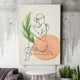 Lady Sit With Green Leaf Bathroom Art Canvas Prints Wall Art, Home Living Room Decor, Large Canvas