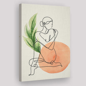 Lady Sit With Green Leaf Bathroom Art Canvas Prints Wall Art, Home Living Room Decor, Large Canvas