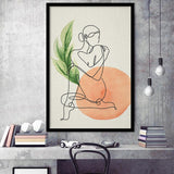 Lady Sit With Green Leaf Bathroom Art Framed Art Prints Wall Decor, Framed Picture, Large Picture