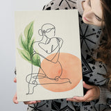 Lady Sit With Green Leaf Bathroom Art Canvas Prints Wall Art, Home Living Room Decor, Large Canvas
