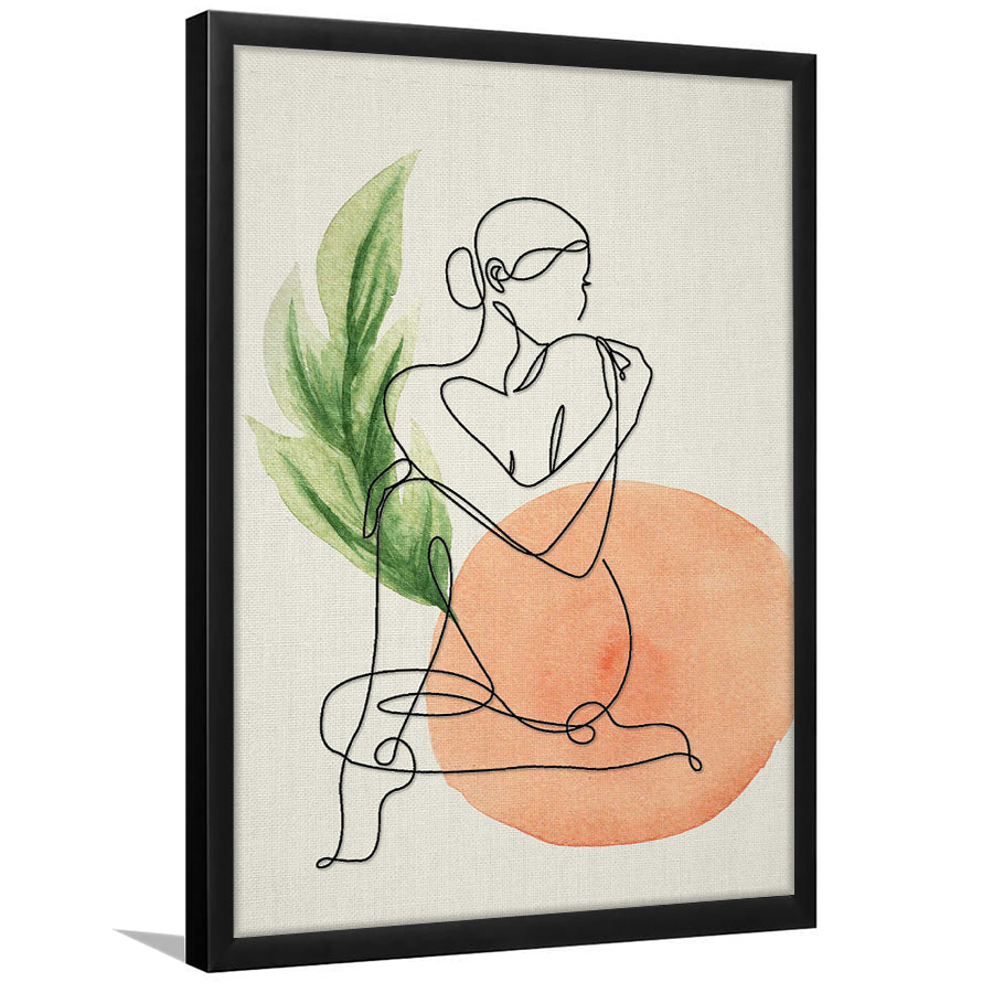 Lady Sit With Green Leaf Bathroom Art Framed Art Prints Wall Decor, Framed Picture, Large Picture