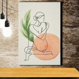 Lady Sit With Green Leaf Bathroom Art Canvas Prints Wall Art, Home Living Room Decor, Large Canvas