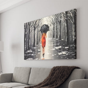 Lady With Black Umbrella Acrylic Painting Canvas Wall Art - Canvas Prints, Prints For Sale, Painting Canvas