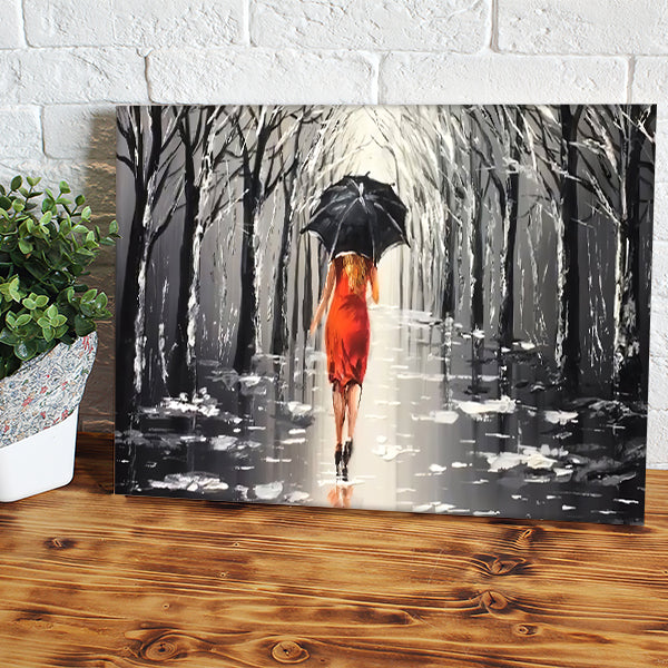 Lady With Black Umbrella Acrylic Painting Canvas Wall Art - Canvas Prints, Prints For Sale, Painting Canvas
