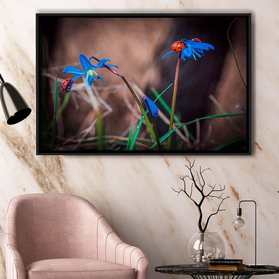 Ladybug Multi Panel Ladybug Framed Canvas Prints Wall Art Home Decor - Painting Canvas, Black Frame, Framed Picture