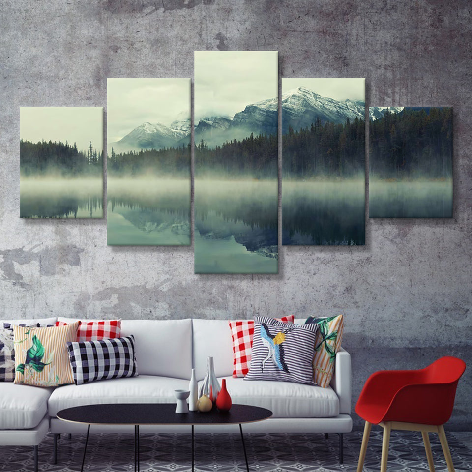 Lake Herbert Banff National Park Canada 5 Pieces Canvas Prints Wall Art - Painting Canvas, Multi Panels, Wall Decor