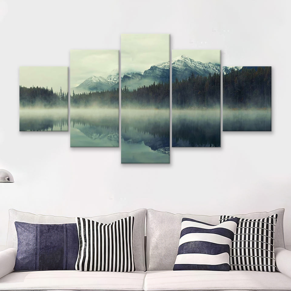 Lake Herbert Banff National Park Canada 5 Pieces Canvas Prints Wall Art - Painting Canvas, Multi Panels, Wall Decor
