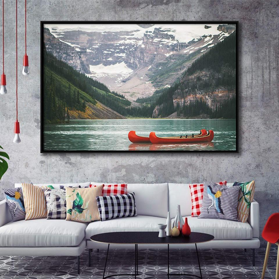Lake Louise Photo Canada National Park Nature Landscapes Framed Canvas Prints Wall Art Decor, Black Floating Frame