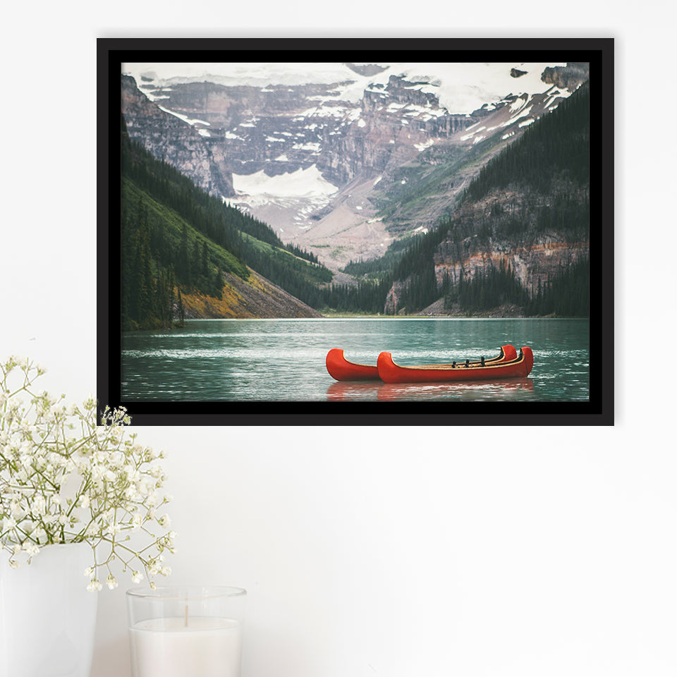 Lake Louise Photo Canada National Park Nature Landscapes Framed Canvas Prints Wall Art Decor, Black Floating Frame