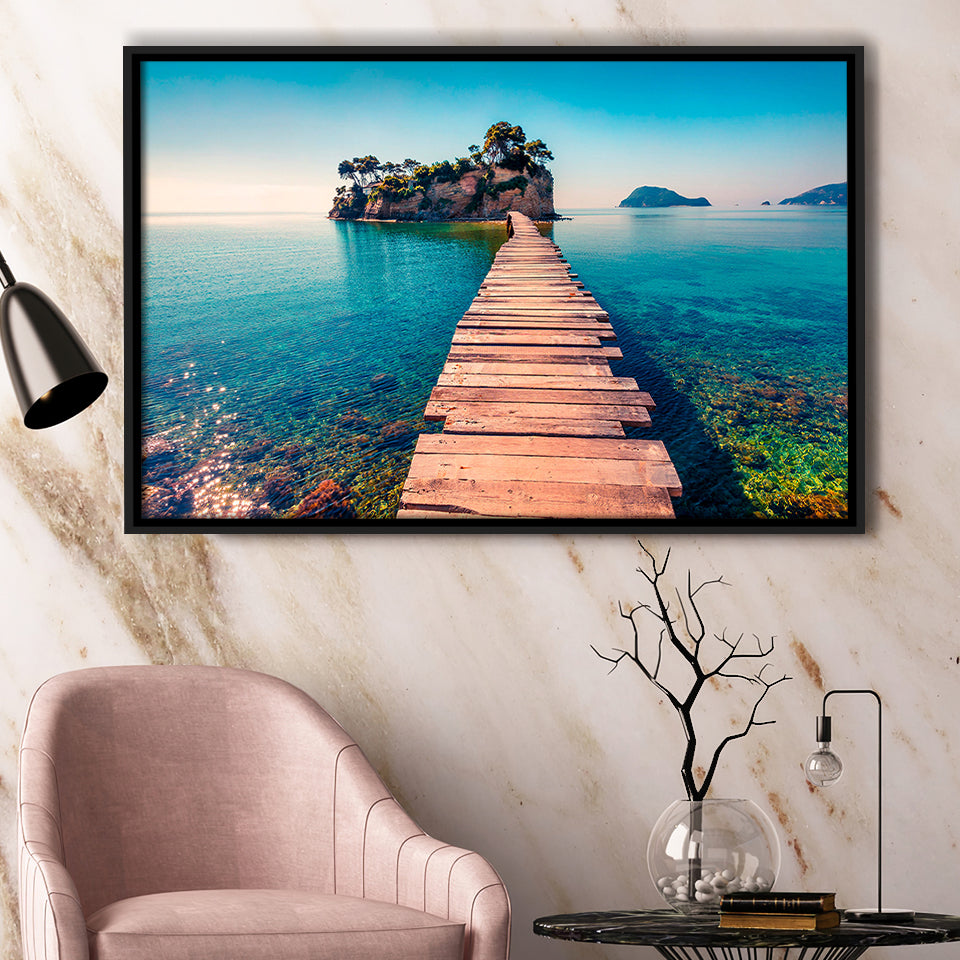 Lake Pier Framed Canvas Prints Wall Art Decor, Framed Picture, Floating Frame