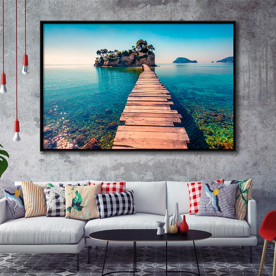 Lake Pier Framed Canvas Prints Wall Art Decor, Framed Picture, Floating Frame