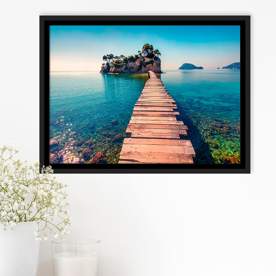 Lake Pier Framed Canvas Prints Wall Art Decor, Framed Picture, Floating Frame