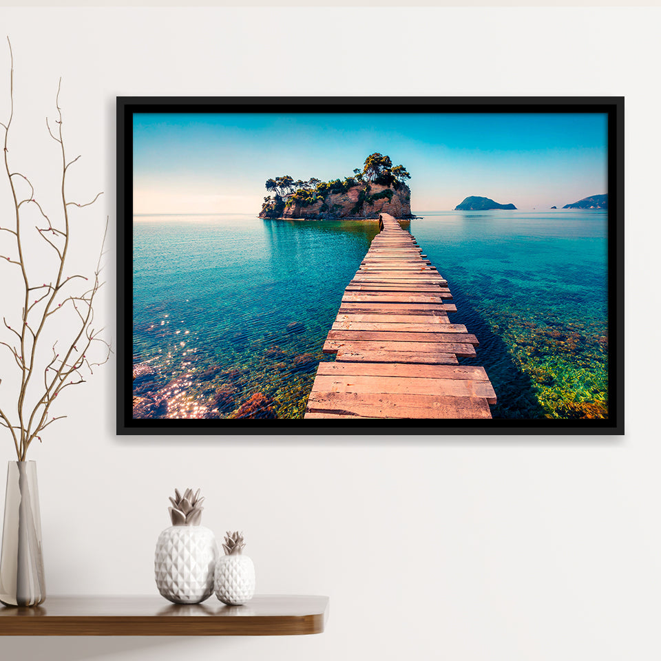 Lake Pier Framed Canvas Prints Wall Art Decor, Framed Picture, Floating Frame