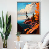 Lake Superior Retro Art Print, Large Canvas, Framed Canvas Print Wall Art Home Decor, Floating Frame