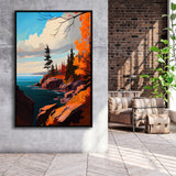 Lake Superior Retro Art Print, Large Canvas, Framed Canvas Print Wall Art Home Decor, Floating Frame